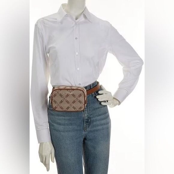 MICHAEL KORS WOMENS LOGO JACQUARD BELT BAG BLACKLT CREAMSILVER